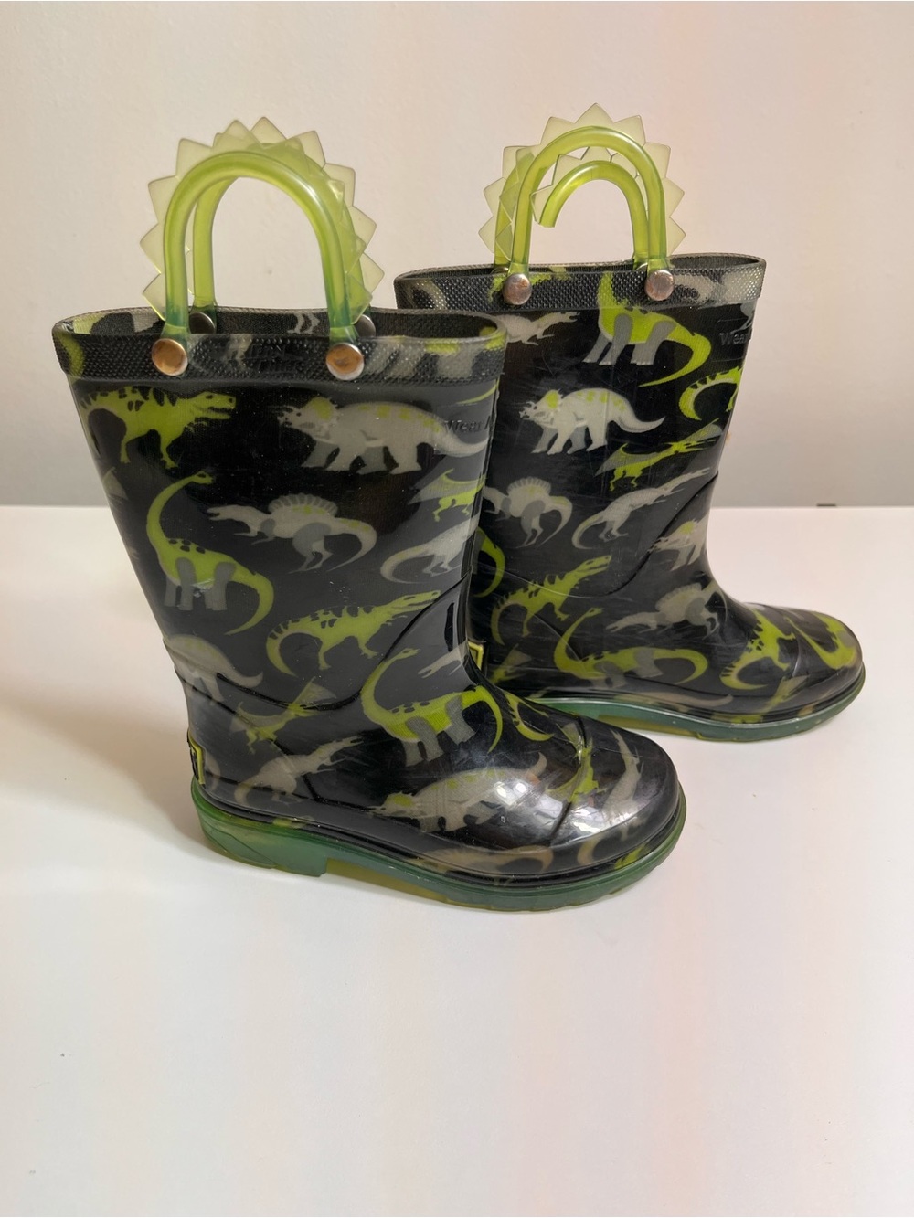 Target Black and Lime Dinosaur Kids Rain Boots